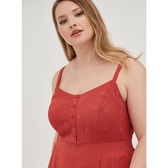 Torrid V-Neck Romper - Eyelet Stretch Challis Rust (Size 1) - Picture 4 of 9